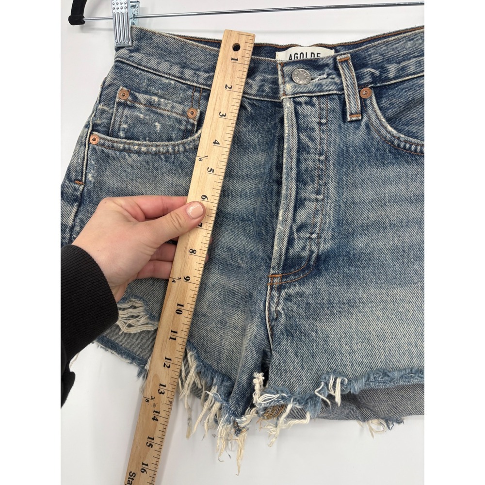 AGOLDE Parker High Rise Denim Shorts Distressed Frayed Blue Jeans Size 25 - Picture 3 of 7